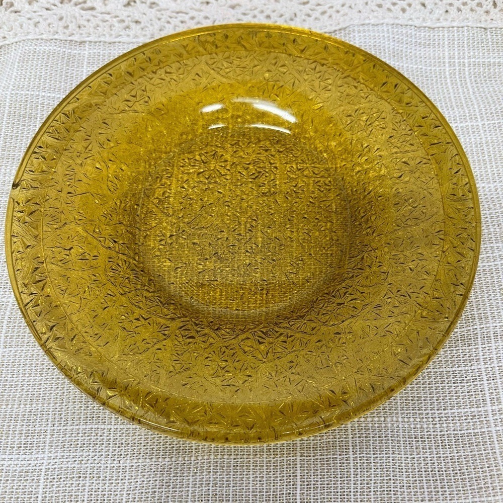 Federal Glass Celestial Saucer Amber Textured Starburst Depression‎ Glass 6 inch